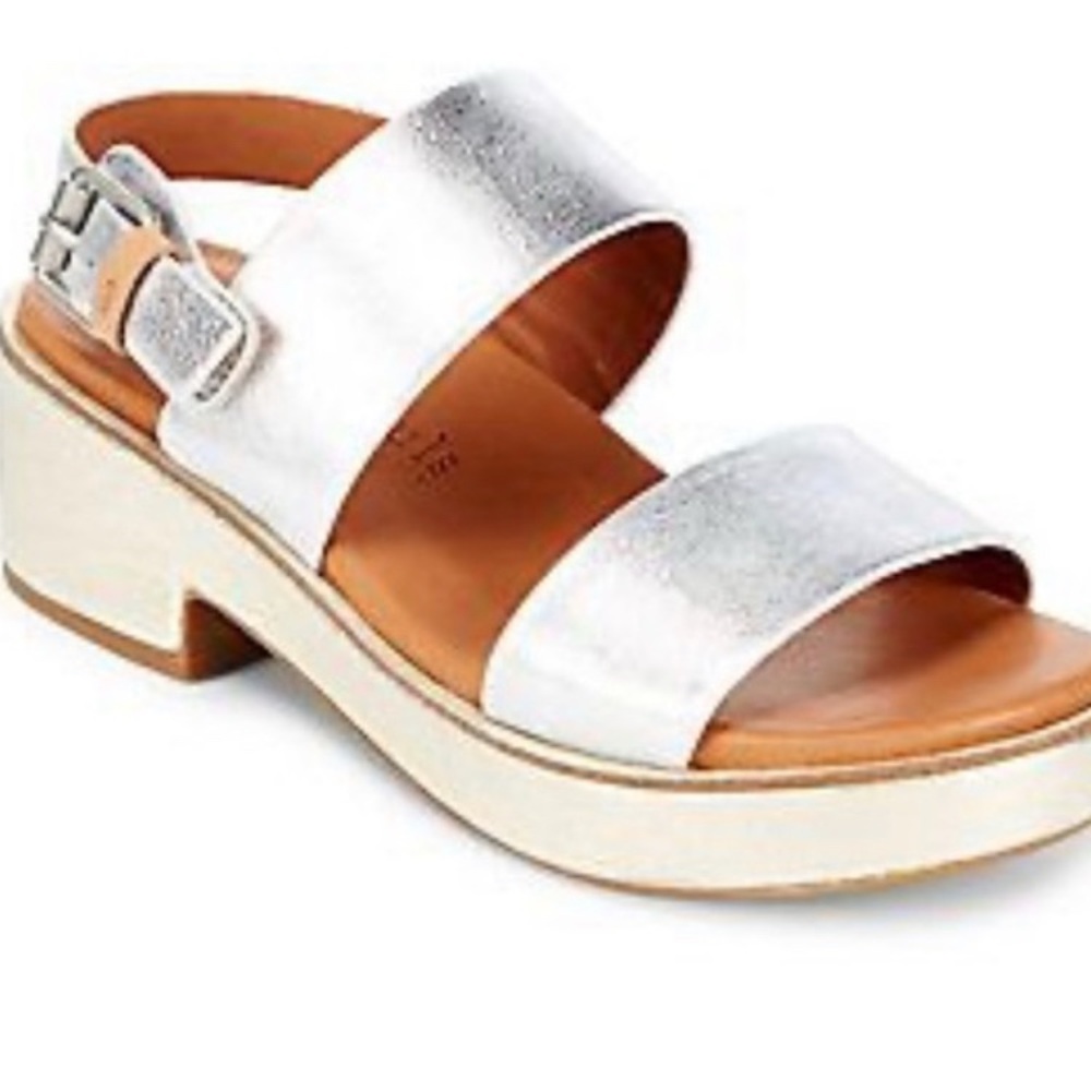 Gentle Souls Talia All Leather Gold/Silver Platform City Sandals 8M